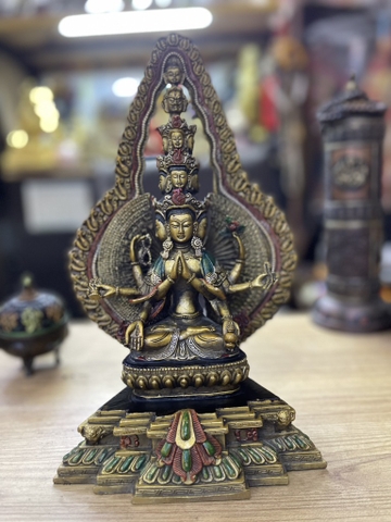 Tượng Quan Âm Thập Nhất Diện bồ Tát Vẽ Ngồi 28x17cm-CN 1,7 kg