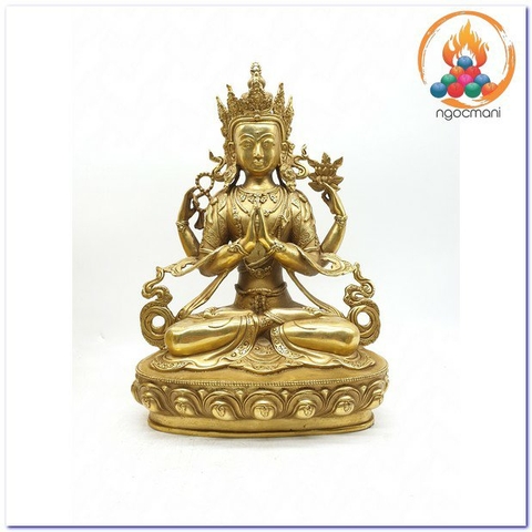 Tượng Quan Âm Tứ Thủ Bồ Tát_Chất liệu Đồng Trơn_Cao 30cm