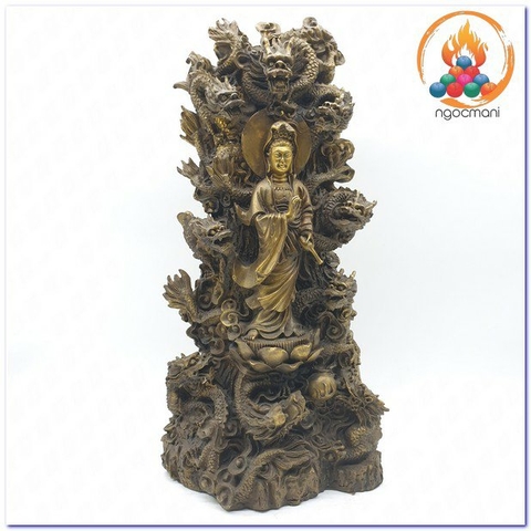 Tượng Quan Âm Bồ Tát Đứng Chín Rồng_Chất Liệu Đồng_Cao 40cm