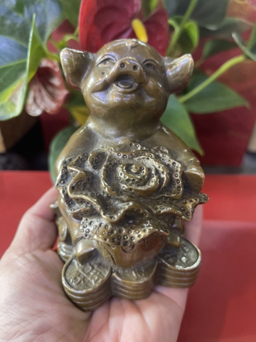 Tượng Đồng Phong Thuỷ Heo Hoa Hồng 11x7cm