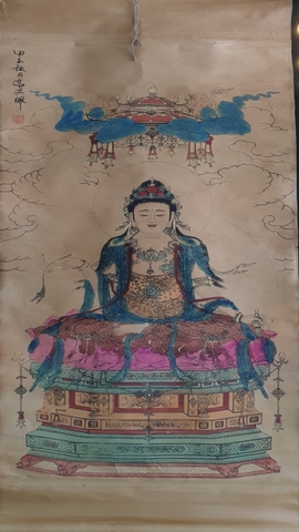 Tranh Cổ Phật Quan Âm Dương Liễu_Chất liệu Giấy_150x80cm