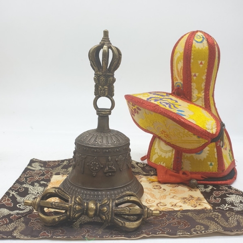 Chuông Chày Kim 9 Chấu Khắc Phật_18x9,5cm, Chày 9cm