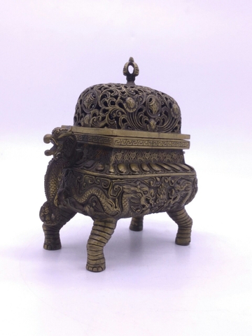 Lư Xông Khói Hình Chữ Nhật, Quai Rồng Đỉnh Chày_16x16cm