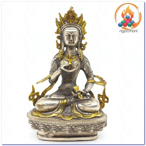 Tượng Phật Kim Cang Tát Đỏa_Chất liệu Đồng Mạ Bạc_Cao 20cm