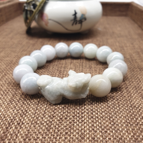 Chuỗi Đá Ngọc Phỉ Thúy Tỳ Hưu Xanh Trắng Đeo Tay_14ly