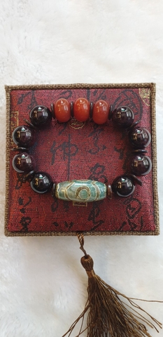 Chuỗi Đá Dzi Dzi Phối Mã Não,Ganax Đeo Tay_12ly