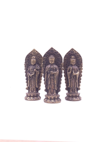 Tượng Phật Tam Thế Đứng_Chất liệu Đồng Nâu Dạ Cổ_Cao 12cm