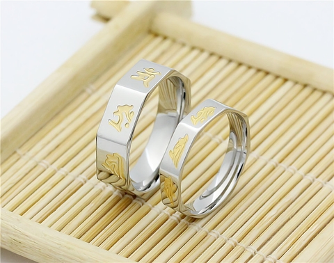 Nhẫn Tám Vị Bổn Mệnh Màu Trắng Chữ Vàng, Bát Giác_20x6mm_Chất liệu Titan