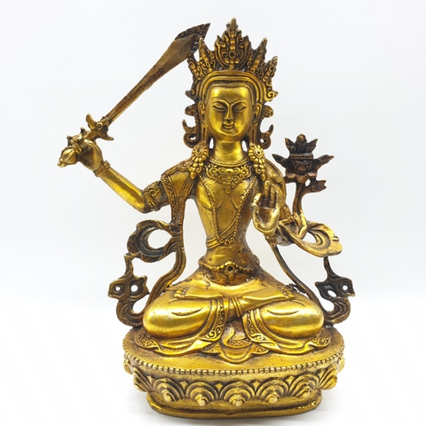 Tượng Văn Thù Sư Lợi_Chất Liệu Đồng Vẽ Mạ Bạc_Cao 30cm