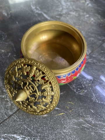 Lư Tròn Đính Đá Lam Ngọc 9x8cm