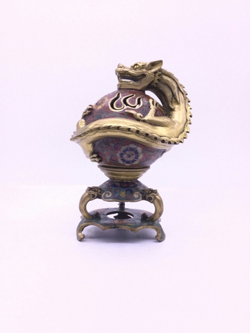 Lư Xông Khói Pháp Lam Rồng Quấn Lò Luyện Đan_ 22x18cm