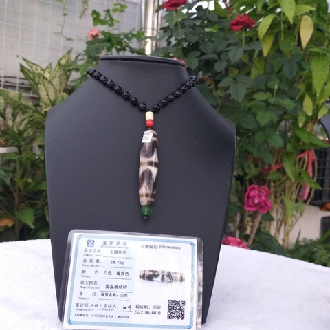 Đá Dzi Nâu Trắng Nanh Cọp Lửa (Có Giấy Kiểm Định)_57mm