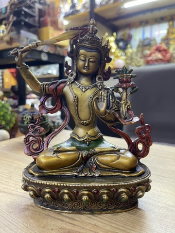 Tượng Văn Thù Sư Lợi Bồ Tát_Chất liệu Đồng Vẽ_Cao 20cm