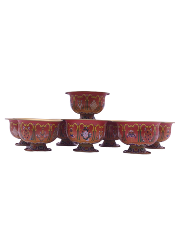 Bộ Ly Cúng Dường Nước 8 Món Cát Tường_Chất liệu Hợp Kim Màu Đỏ, Đồng Xi_5x8,5cm