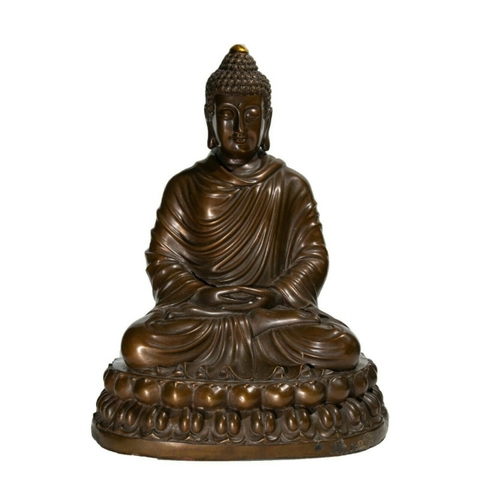 Tượng Phật Bổn Sư Thích Ca Mâu Ni Áo Choàng Cổ Nâu_Chất liệu Đồng_Cao 30cm