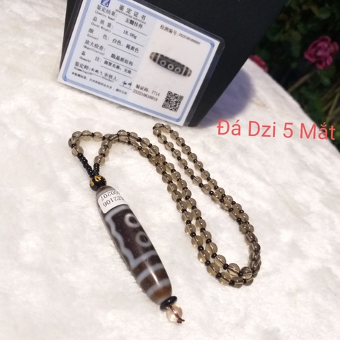 Đá Dzi 5 Mắt Mâu Đen 56x14mm(có giấy kiểm định)