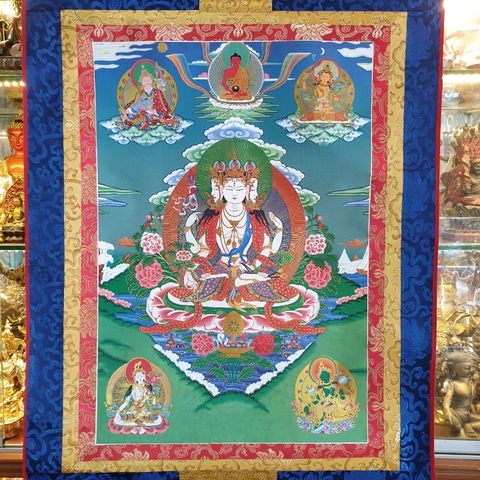 Tranh Thanka Bất Không Quyển Sách Quan Âm Bồ Tát_120x80cm