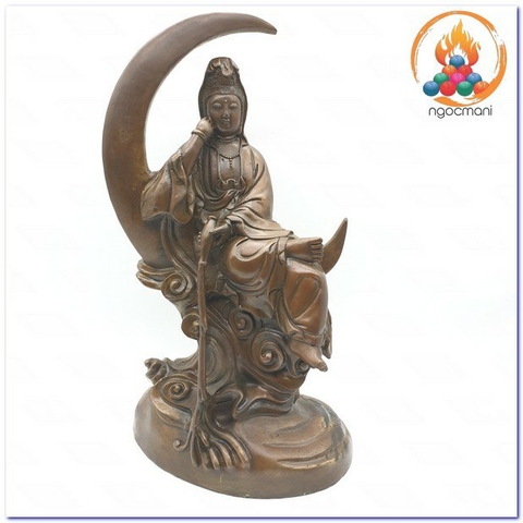 Tượng Quan Âm Bồ Tát Ngồi Mặt Trăng_Chất liệu Đồng Nâu_Cao 37cm