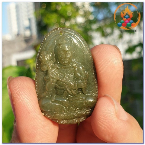 Mặt Phật Bổn Mệnh Đại Thế Chí Bồ Tát_Đá Màu Xanh Ngọc Bích 49x31mm