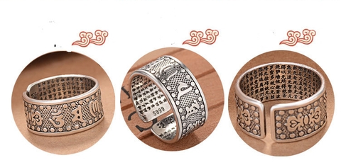 Nhẫn Bát Nhã Chấm Bi Bát Nhã_21x10mm_Chất liệu Bạc