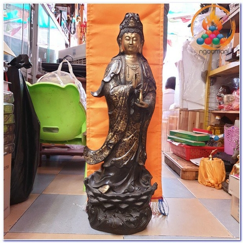 Tượng Quan Âm Bồ Tát Áo Hoa_Chất Liệu Đồng_Cao 65cm
