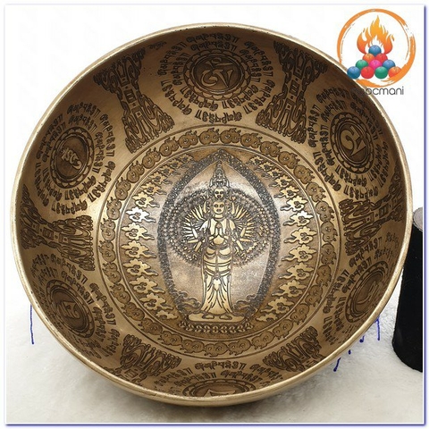 Chuông Xoay Nepal Điêu Khắc Quan Âm Thập Nhất Diện Bồ Tát_20x9,5cm(Gò Bằng Tay)
