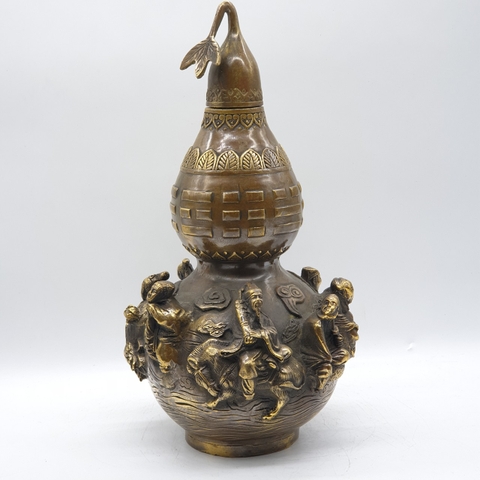 Hồ Lô Bát Tiên_Chất liệu Đồng Trơn Cổ_27cm