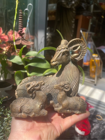 Dê Chiêu Tài 3 Con Màu Đồng_15cm_Tượng Phong Thủy