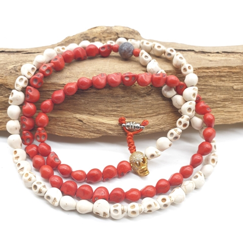 Chuỗi Đá San Hô Đỏ Trắng_8 Ly_108 Hạt