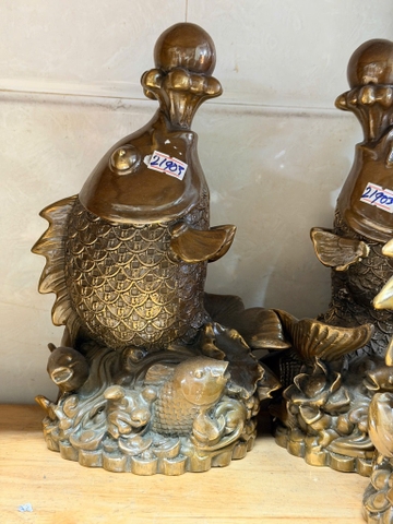 Tượng Di Lặc Bồ Tát Cưỡi Cá_Chất liệu Đồng_Cao 12cm