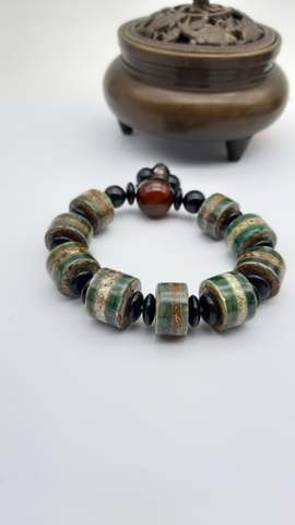 Chuỗi Đá Dzi Vuông Xanh Có Đầu Ba Hoặc Không Đầu Ba Đeo Tay_16ly