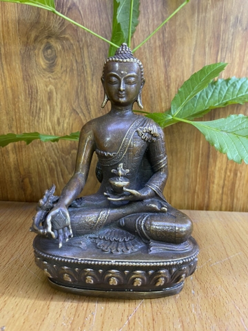 Tượng Phật Dược Sư Đồng Trơn 30x19cm