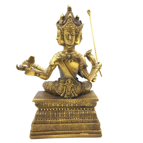 Tôn Tượng Ngài Tứ Diện Phật (Phạm Thiên Brahma) - Cầu Được Ước Thấy - Đồng Vàng - 15x8cm
