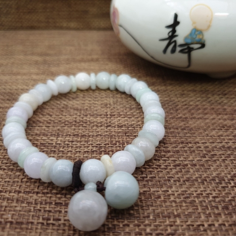 Chuỗi Đá Ngọc Phỉ Thúy Nhạt Phối Dẹp+Trái Châu Đeo Tay_8ly