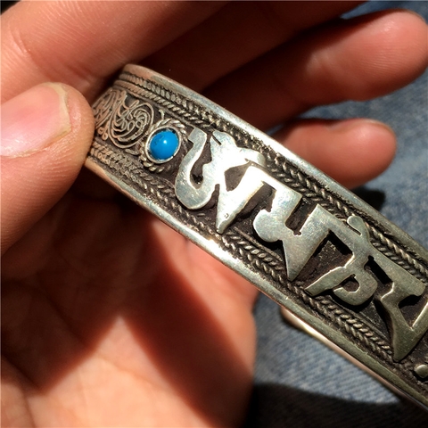 Vòng Tay Lục Tự Vong Bạc Đính Đá (Xanh,Đỏ)_Chất liệu Bạc_12mm