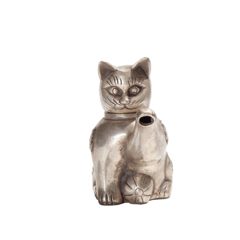 Mèo Ấm Bạc, Ấm Đầu Rời Bạc Trắng_10cm_Tượng Phong Thủy