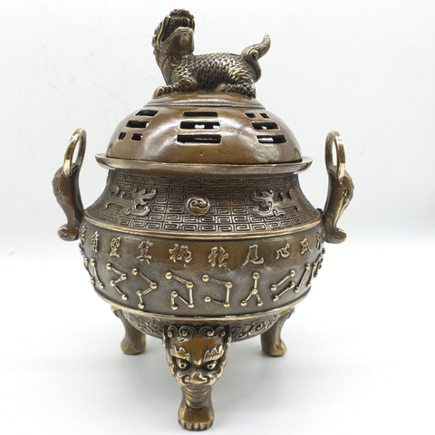 Lư Bát Quái Đỉnh Tì Hưu_Chất liệu Đồng Đỏ_23x17cm