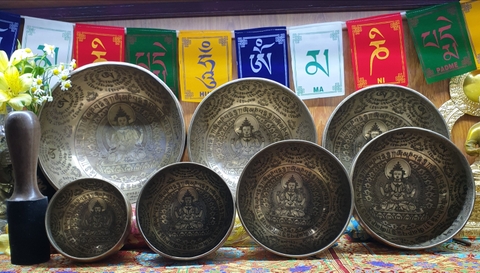 Bộ Chuông Xoay Nepal Điêu Khắc Quan Âm Tứ Thủ Bồ Tát 10_22cm (Hàng Thủ Công)