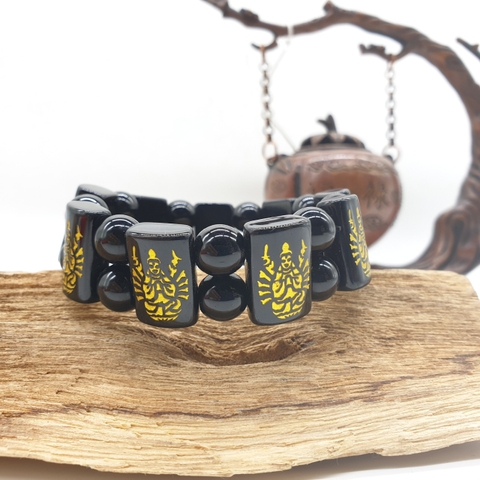 Chuỗi Đá Mã Não Bản Dẹp Khắc Phật,Đen Đeo Tay_20ly