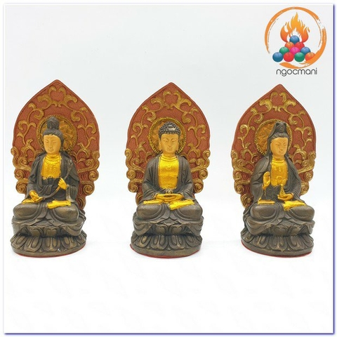 Tượng Phật Tam Thế Ngồi_Chất liệu Đồng Vẽ Thủ Công_Cao 13cm