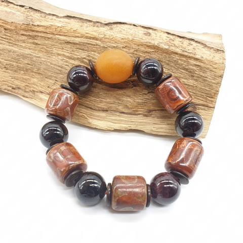 Chuỗi Đá Dzi Garnet  Hổ Phách Đeo Tay_14-16-18ly