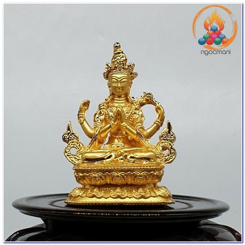 Tượng Quan Âm Tứ Thủ Bồ Tát_Chất liệu Hợp Kim Xi Vàng_Cao 8cm
