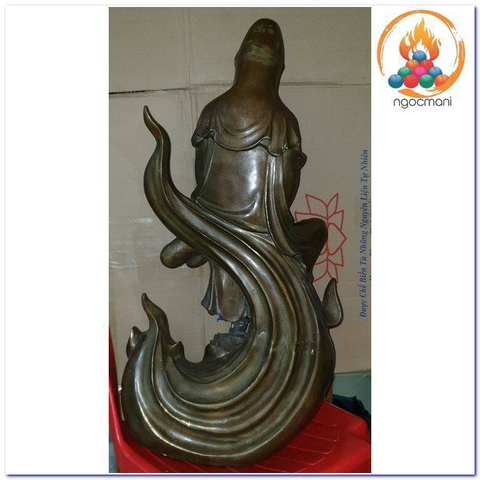 Tượng Quan Âm Tự Tại Bồ Tát Ngồi Lá Sen Chất  liệu Đồng Nâu Dạ Cổ_Cao 15cm