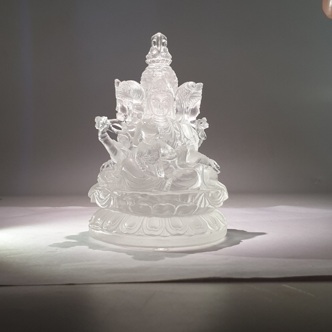 Tượng Quan Âm Bồ Tát Bốn Mặt_Chất liệu Đá Lưu Ly_Cao 11cm