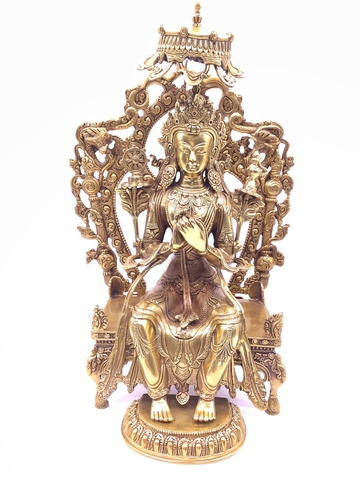 Tượng Di Lặc Bồ Tát Mật Tông Có Lộng Trên Đầu_Chất liệu Đồng Trơn_Cao 40cm