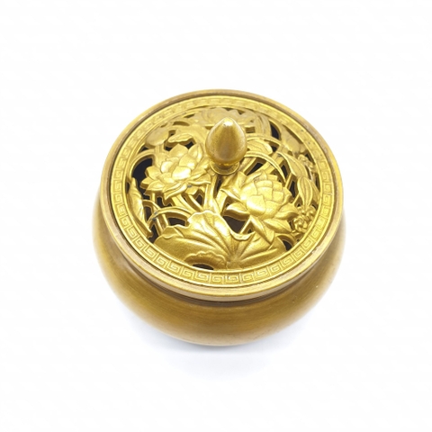 Lư Tròn Trơn Mini Màu Vàng_Chất liệu Đồng_9x8cm