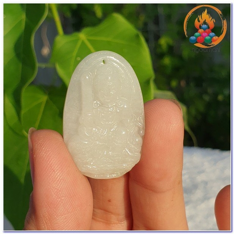 Mặt Phật Bổn Mệnh Văn Thù Bồ Tát_Đá Màu Trắng_37x24mm