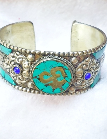 Vòng Tay Chữ Om Mạ Bạc, Pháp Lam_Chất liệu Bạc_25mm