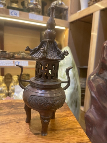 Lư Xông Khói Pháp Lam Rồng Quấn Lò Luyện Đan_ 22x18cm