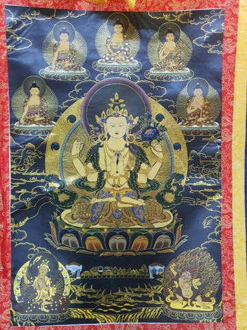 Tranh Thanka Quan Âm Tứ Thủ Bồ Tát_120x80cm